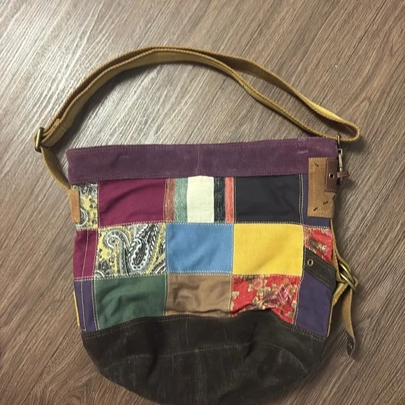Lucky brand  NWOT suede, leather  and fabric Patchwork Shoulder Bag - Multicolor - Picture 6 of 9